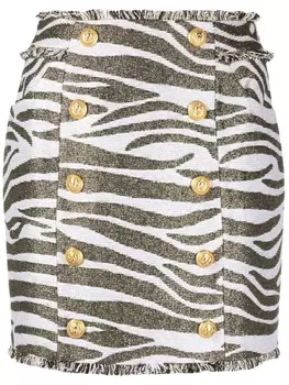 Balmain мини-юбка с завышенной талией и зебровым принтом, белый