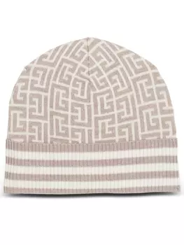 Balmain monogram embroidered wool beanie, нейтральный цвет