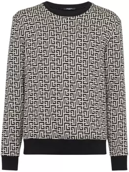 Balmain monogram-pattern crew-neck jumper, черный