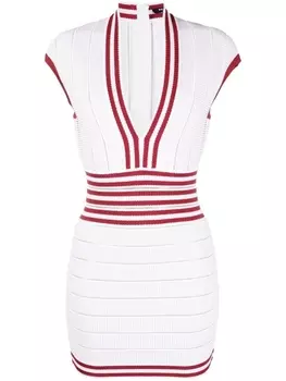 Balmain облегающее платье в рубчик, белый