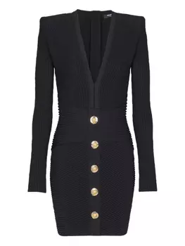 Balmain облегающее платье в рубчик, черный