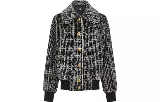 BALMAIN Однобортное пальто с монограммой «Черно-белое»