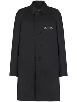 Balmain однобортное пальто с вышитым логотипом, черный