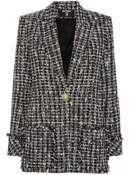 Balmain однобортный твидовый пиджак, черный