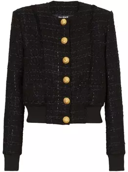 Balmain однобортный твидовый жакет, черный