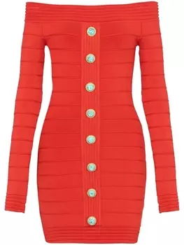 Balmain off-shoulder knitted minidress, красный