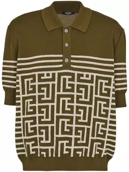 Balmain PB monogram-knit polo shirt, зеленый