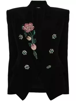 Balmain пиджак с цветочной вышивкой, черный