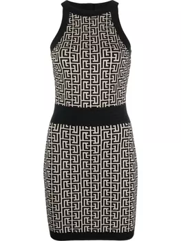 Balmain платье без рукавов с монограммой, черный