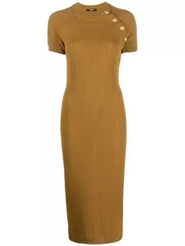 Balmain платье миди с декоративными пуговицами, коричневый
