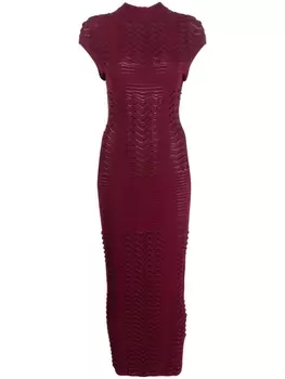 Balmain платье миди с узором шеврон, красный