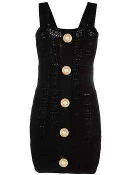 Balmain платье мини рыхлой вязки, черный