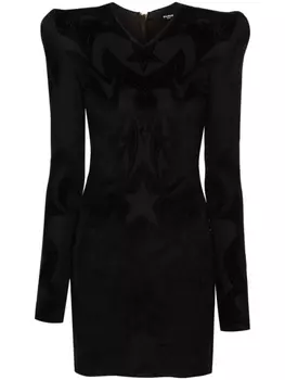 Balmain платье мини с длинными рукавами, черный