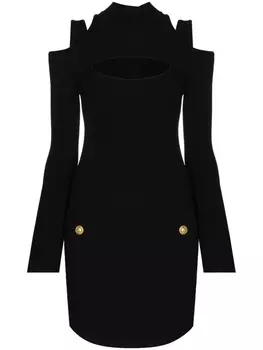 Balmain платье мини с длинными рукавами, черный