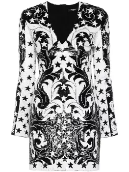 Balmain платье мини с графичным узором и пайетками, черный