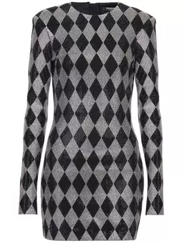 Balmain платье мини с кристаллами, черный