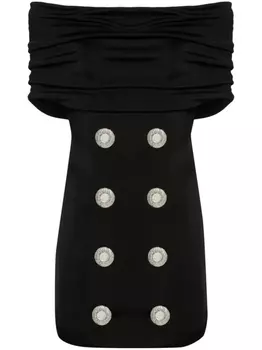 Balmain платье мини с открытыми плечами и драпировкой, черный