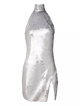 Balmain платье мини с пайетками, серебряный