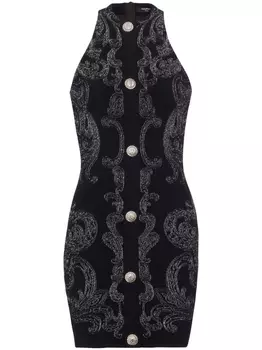 Balmain платье мини с вырезом халтер и узором пейсли, черный