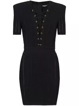 Balmain платье мини со шнуровкой и V-образным вырезом, черный