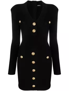 Balmain платье мини в рубчик, черный