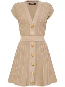 Balmain платье мини в рубчик, нейтральный цвет