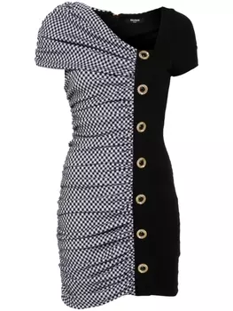 Balmain платье мини в стиле колор-блок со сборками, черный