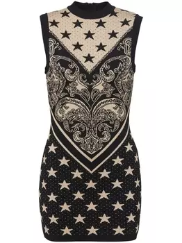 Balmain платье мини вязки интарсия, черный