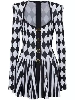 Balmain платье мини вязки интарсия, черный