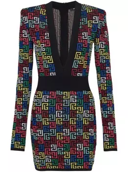Balmain платье мини вязки интарсия, черный
