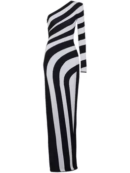 Balmain платье на одно плечо в полоску, черный