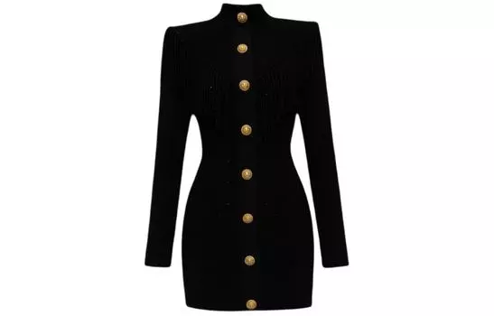 BALMAIN Платье с длинными рукавами женское черное