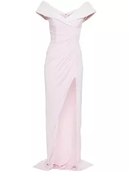 Balmain платье с открытыми плечами и разрезом, розовый
