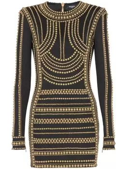 Balmain платье с вышивкой бисером, черный