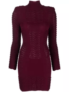 Balmain платье с высоким воротником на молнии, фиолетовый