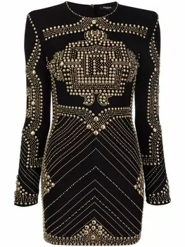 Balmain платье с заклепками и длинными рукавами, черный