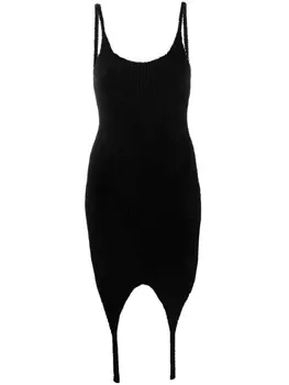 Balmain платье в рубчик на тонких бретелях, черный