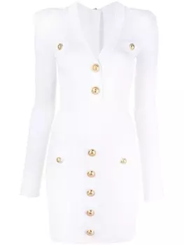Balmain платье в рубчик с V-образным вырезом, белый