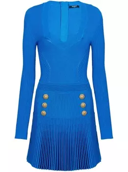 Balmain платье в рубчик, синий
