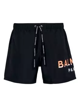 Balmain плавки-шорты с кулиской и логотипом, черный