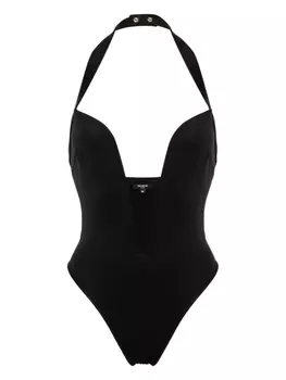 Balmain plunging halterneck swimsuit, черный