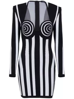 Balmain полосатое трикотажное платье, черный