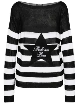 Balmain полосатый джемпер с вырезом-лодочкой, черный