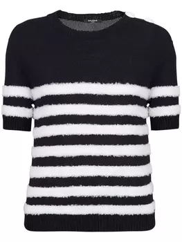 Balmain полосатый топ с короткими рукавами, черный