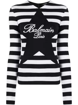 Balmain полосатый топ с логотипом, черный