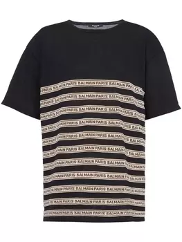 Balmain полосатый топ с логотипом, черный