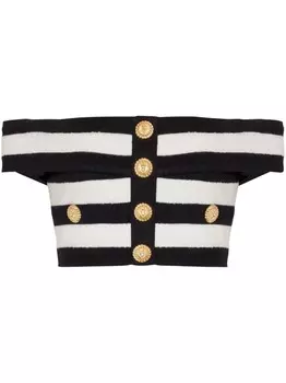 Balmain полосатый топ с открытыми плечами, черный