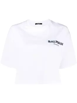 Balmain printed logo cropped T-shirt, белый