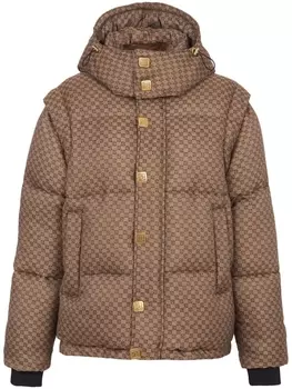 Balmain пуховик с монограммой PB, коричневый