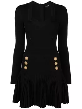 Balmain расклешенное платье в рубчик, черный